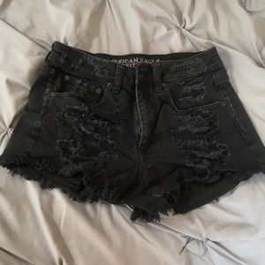 Distressed/ripped high waisted black denim shorts